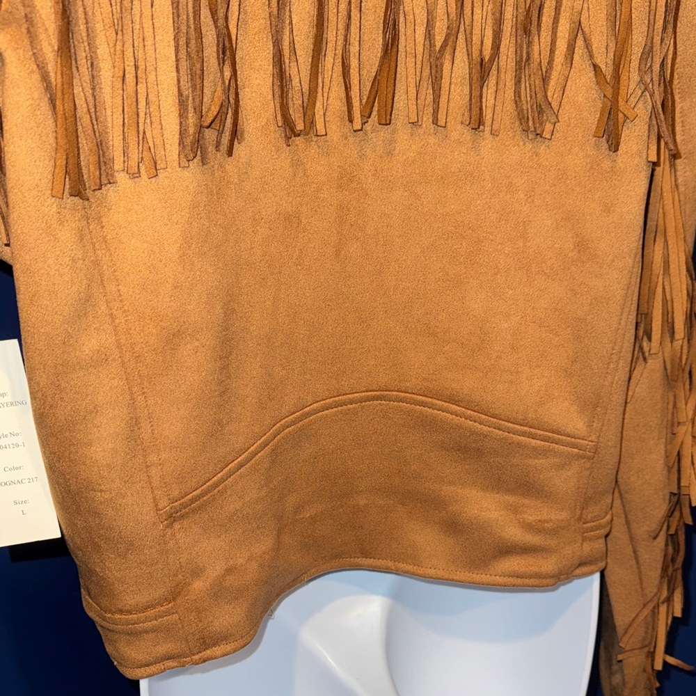 Sportelle-NWT Women's Cognac Fringe Jacket Size Large - Picture 14 of 17